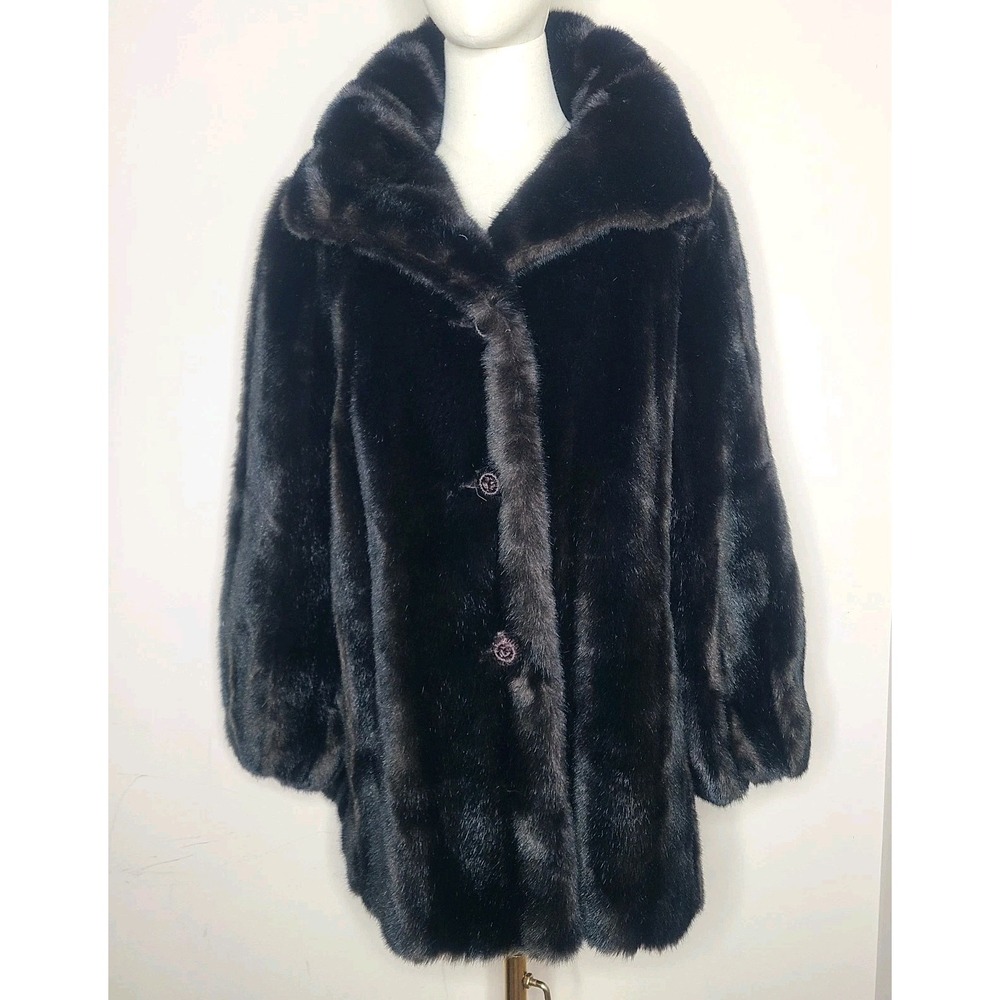 Vtg INTRIGUE Brown Faux Mink Fur Womans Swing Coat‎  18 Mid Length Overcoat USA